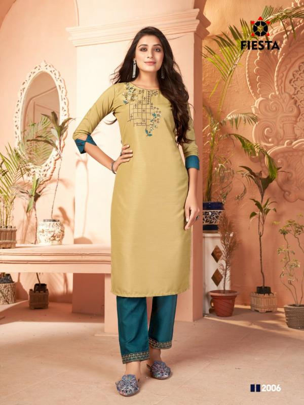 Fiesta Rangrani Designer Silk Embroidery Kurti With Bottom 